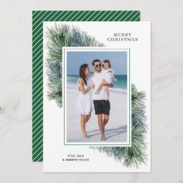 Watercolor Winter Pines Weihnachtsfest Foto Feiertagskarte