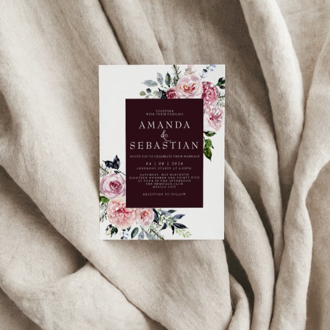 Watercolor Winter Pink Floral Frame Wedding Party Einladung (Von Creator hochgeladen)