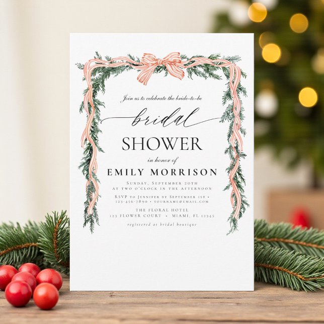 Watercolor Winter Red Bow Christmas Bridal Shower Einladung (Von Creator hochgeladen)