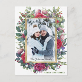 Watercolor Winter Rose Blume Foto Weihnachten Postkarte