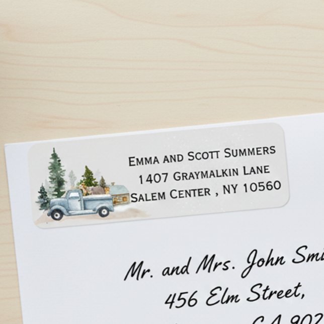 Watercolor Winter Rustic Truck Woodland Adresse (Von Creator hochgeladen)