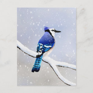 Watercolor Winter Snow Bird Blue Jay Einladungspostkarte