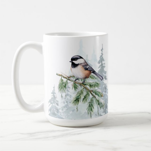 Watercolor Winter Spruce Tree Chickadee  Kaffeetasse (Links)