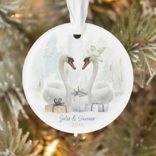Watercolor Winter Swan Couple Ornament