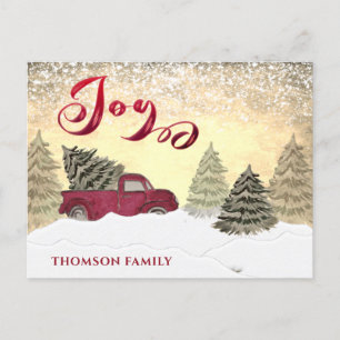 Watercolor Winter Szene roter LKW Joliday Card Postkarte