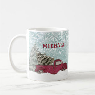 Watercolor Winter Szene roter LKW Joliday Cof Kaffeetasse
