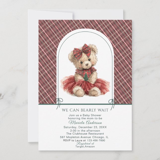 Watercolor  Winter  Teddy bear Christmas Baby Show Einladung (Vorderseite)