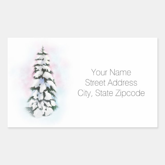 Watercolor Winter Tree Vignette Tree Labels Rechteckiger Aufkleber (Vorderseite)