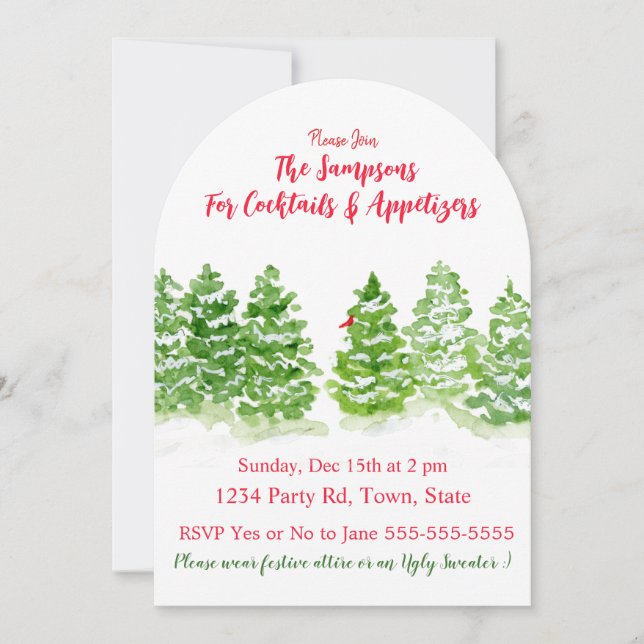 Watercolor Winter Trees PERSONALISIEREN Arch Einladung (Vorderseite)