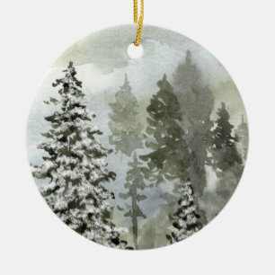Watercolor Winter-Waldlandschaft Keramik Ornament
