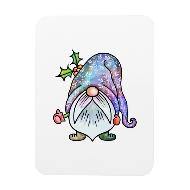 Watercolor Winter Weihnachtsgarten Gnome Magnet (Vertikal)