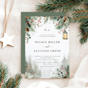 Watercolor Winter Weihnachtsgrün Hochzeit Einladung