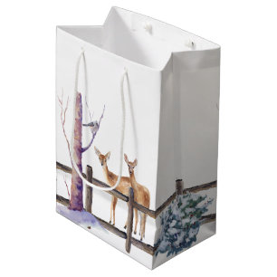 Watercolor Winter Wildlife Birds Snow Scene Mittlere Geschenktüte