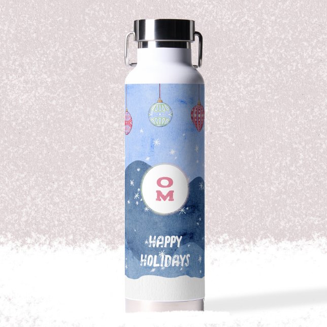 Watercolor Winter Wonderland Monogram Ornaments Trinkflasche (Watercolor Winter Wonderland Monogram Ornaments Water Bottle ©Susanne Sachers - Sunny Mind 🌞)