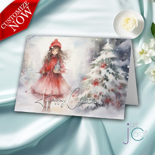 Watercolor Winter Wonderland Weihnachten Rote Spri Karte