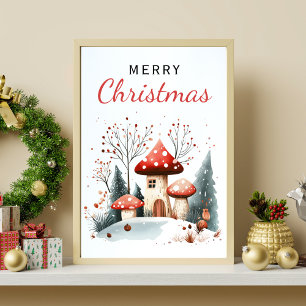 Watercolor Winter Woodland Frohe Weihnachten Poster