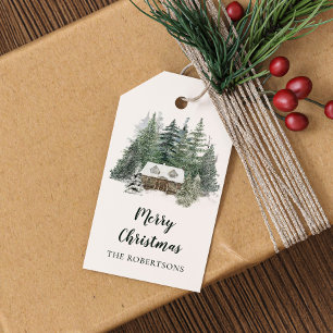 Watercolor Winter Woodland Zuhause Frohe Weihnacht Geschenkanhänger