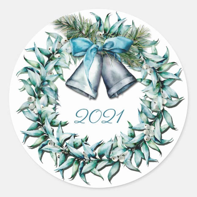 Watercolor Winter Wreath Classic Round Sticker (Vorderseite)