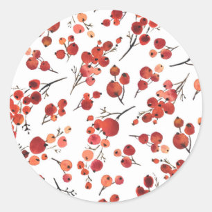 Watercolor-Winterbeeren-Muster Weihnachten Runder Aufkleber