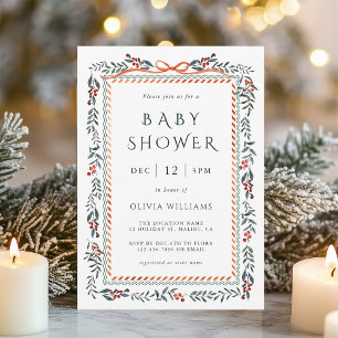 Watercolor Winterberry Frame Baby Dusche Einladung
