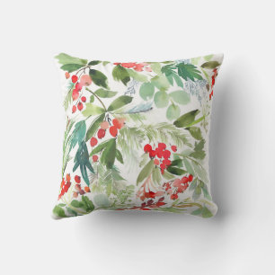 Watercolor Winterberry Holly Pattern Weihnachten Kissen