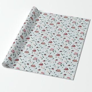 Watercolor-Winterdorf-Szene-Geschenkpapier Geschenkpapier