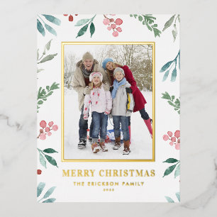 Watercolor-Wintergrün-Rahmen-Weihnachtsfoto Folien Feiertagspostkarte