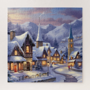 Watercolor Winterlandschaft Weihnachtsdorf Puzzle