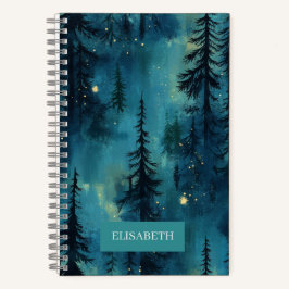 Watercolor Winternachtswald | Dein Name Notizbuch