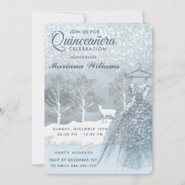 Watercolor Winterszene blaues Kleid Quinceañera In Einladung