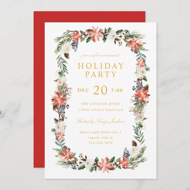 Watercolor Winterurlaub Weihnachten Party Einladung (Vorne/Hinten)