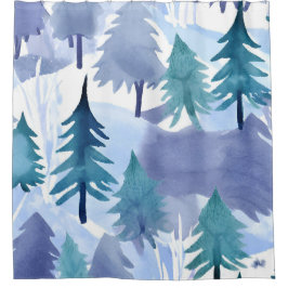 Watercolor Winterwald Nahtloses Muster Duschvorhang
