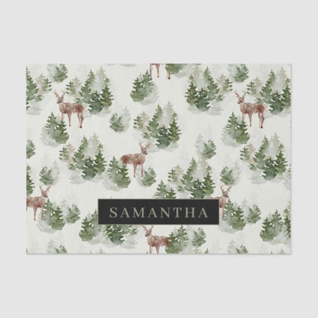 Watercolor Winterwald Nahtloses Muster Seidenpapier (Vorderseite)