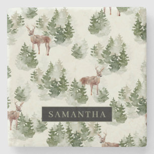 Watercolor Winterwald Nahtloses Muster Steinuntersetzer