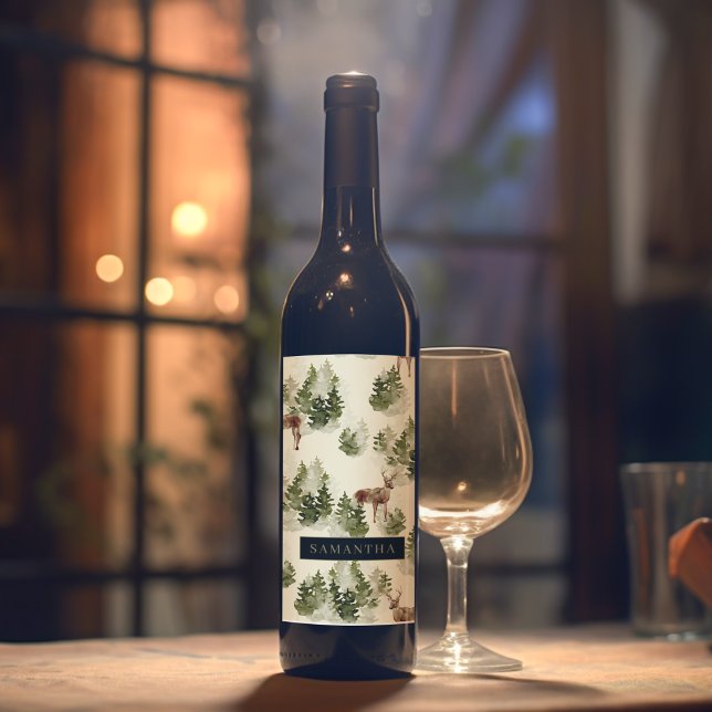 Watercolor Winterwald Nahtloses Muster Weinetikett (Von Creator hochgeladen)