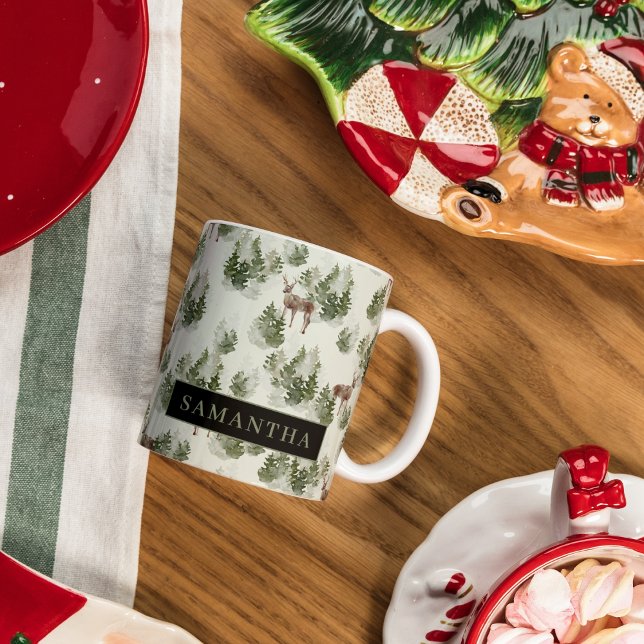 Watercolor Winterwald Nahtloses Muster Zweifarbige Tasse (Von Creator hochgeladen)