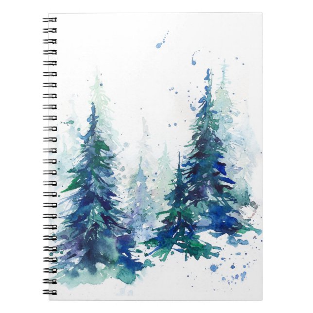 Watercolor Winterwald Weihnachtsbaum modern schlec Notizblock (Vorderseite)