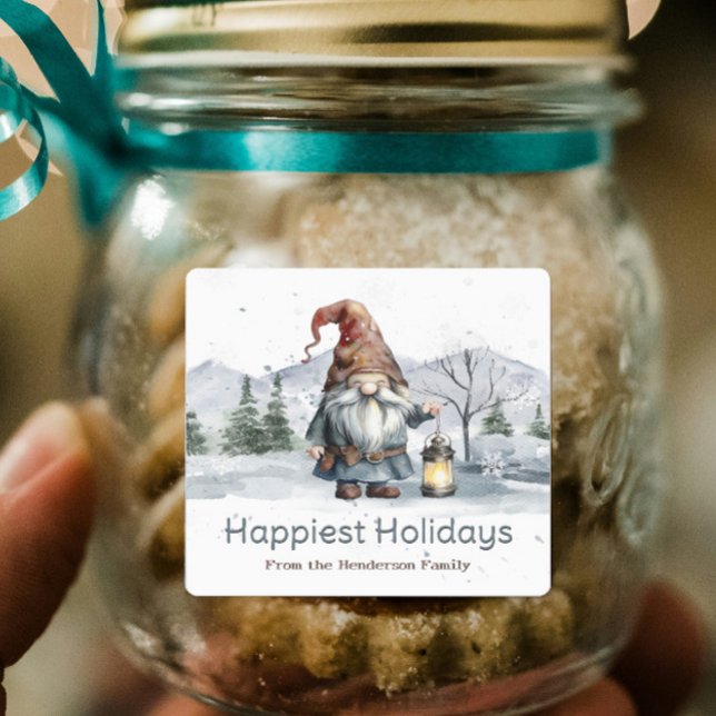 Watercolor Winterweihnachtsgnome Personalisiert Etiketten (Watercolor winter Christmas Gnome personalized baking labels)