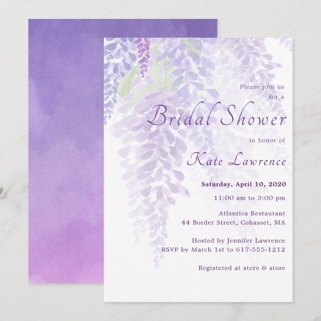 Watercolor Wisteria Blooms Brautparty Einladung (Vorne/Hinten)