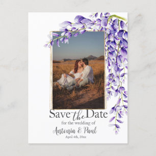 Watercolor Wisteria Blooms Save the Date Foto Postkarte