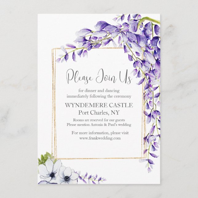 Watercolor Wisteria Blooms Wedding Begleitkarte (Vorderseite)