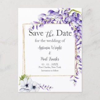 Watercolor Wisteria Blooms Wedding Save the Date Postkarte