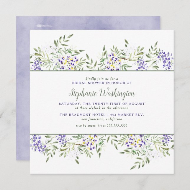 Watercolor Wisteria Brautparty| Platz Einladung (Vorne/Hinten)