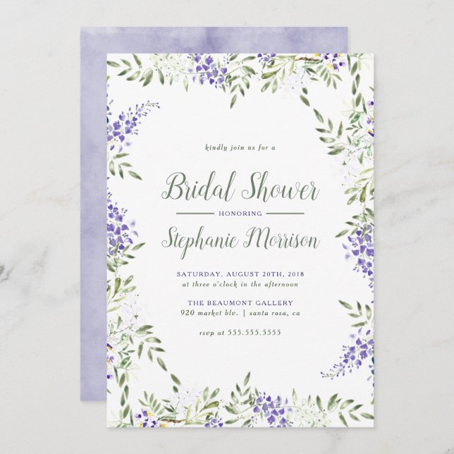 Watercolor Wisteria Bridal Dusche Einladung (Vorne/Hinten)