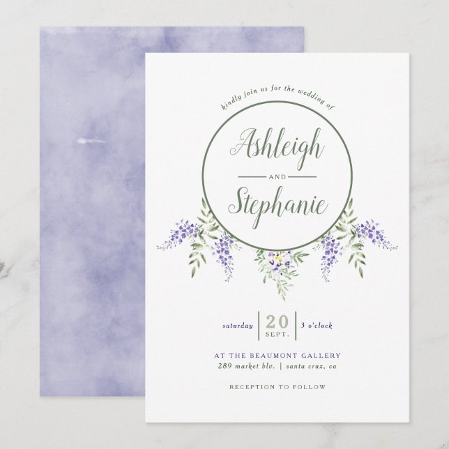 Watercolor Wisteria Drop Wedding Einladung (Vorne/Hinten)