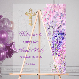 Watercolor-Wisteria-Erstkommunion-Willkommen Acrylschild