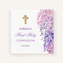 Watercolor Wisteria First Communion Guest Book Notizbuch