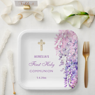Watercolor Wisteria First Communion Pappteller