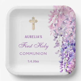 Watercolor Wisteria First Communion Pappteller