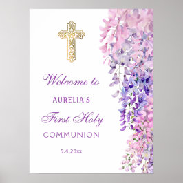 Watercolor Wisteria First Communion Welcome Poster